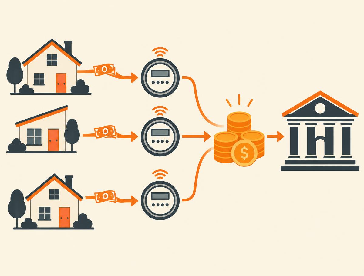 Payments flowing from homes through meters to a lender