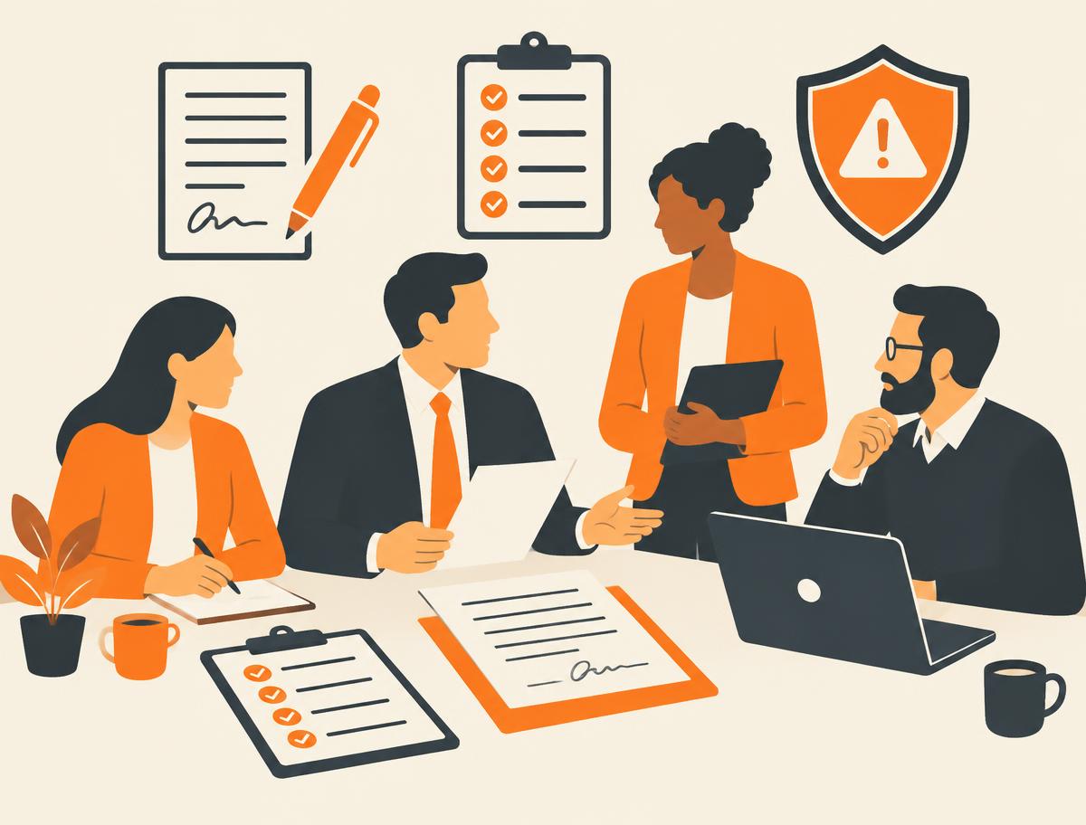 Team reviewing contracts and risk