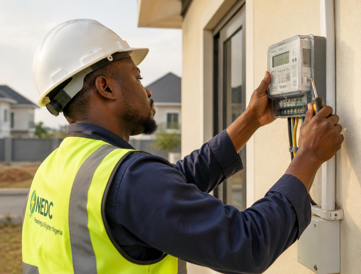 Engineer installing a smart meter